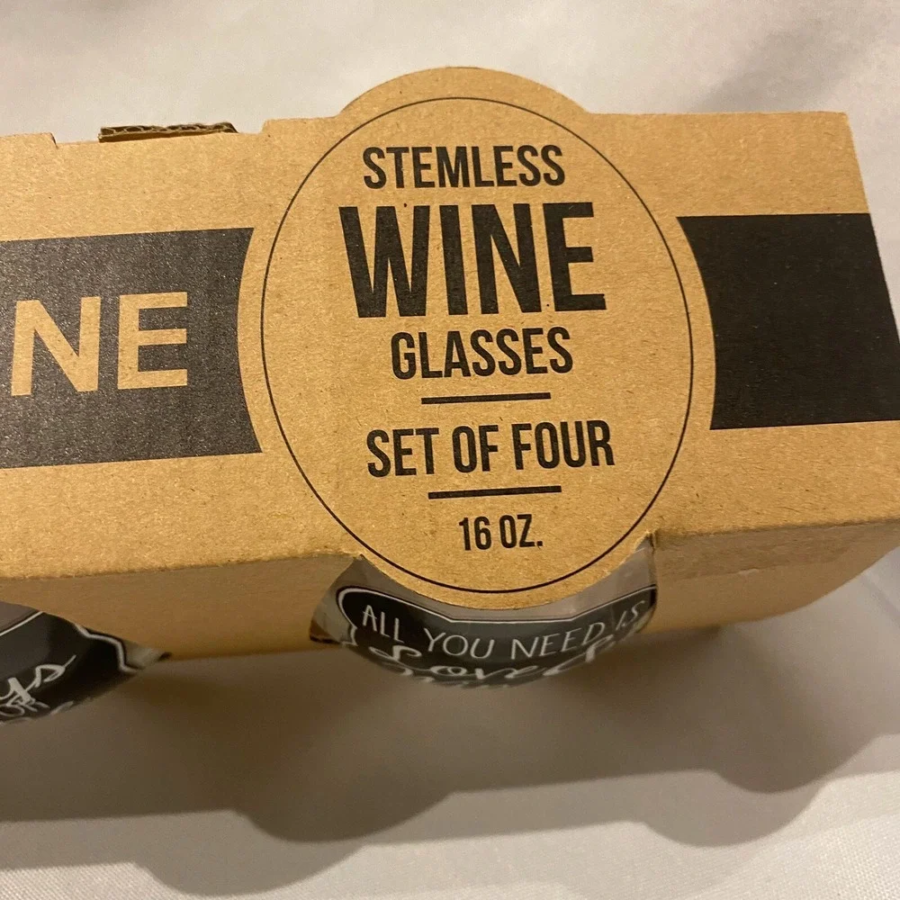 TMD holdings set of 4 stemless wine glasses 16 OZ keep calm‎ always time love